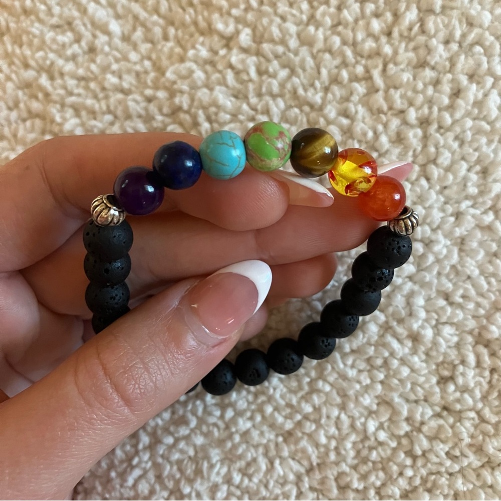 7 Chakra Black Lava Stone Bracelet